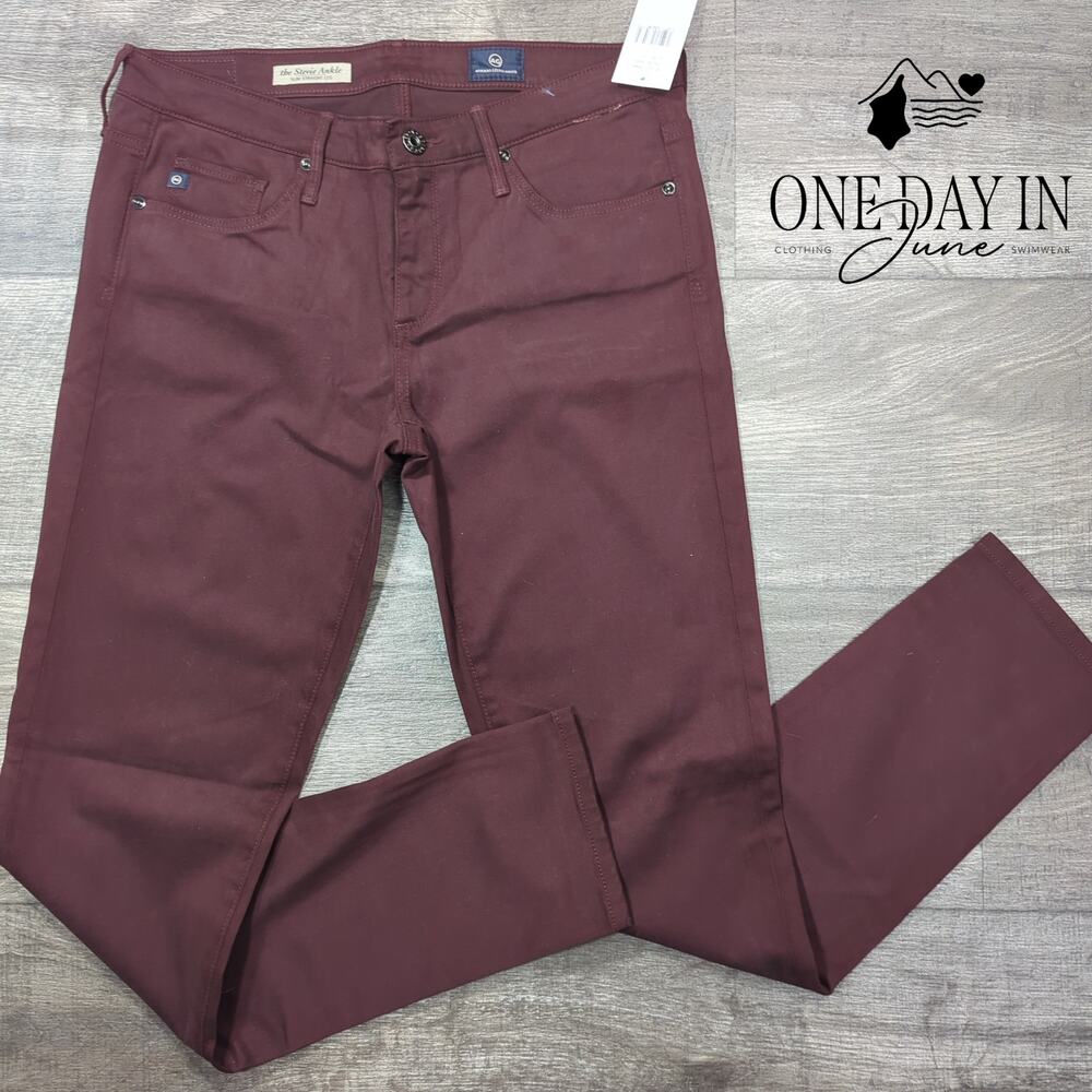 AG Adriano Goldschmied Stevie Ankle Slim Straight Jeans Burgundy NWT Size 27 (4)